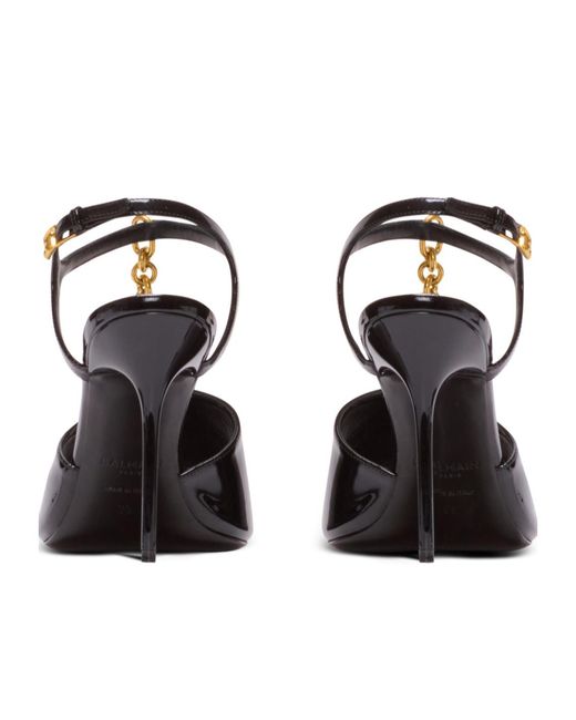 Balmain Black Sync Patent Leather Sandals With Heel