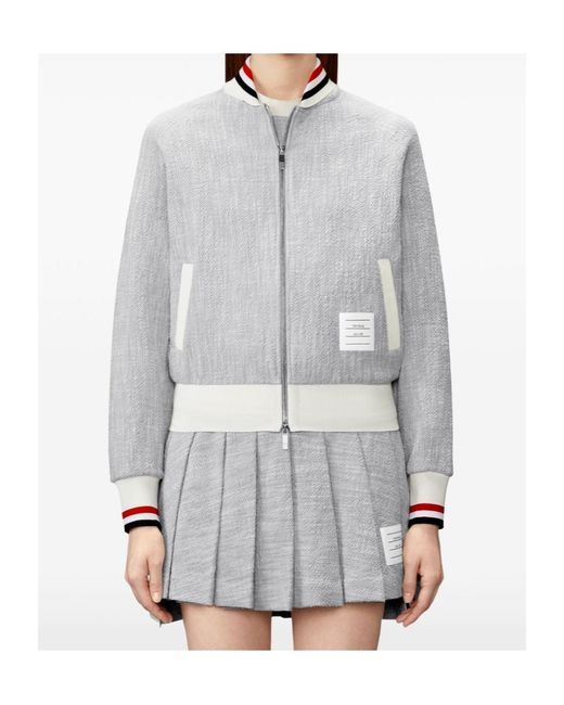 Thom Browne Gray Zip-Up Bomber Jacket