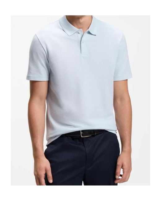 Boss White Cotton-Blend Polo Shirt With Bubble-Structured Jacquard for men