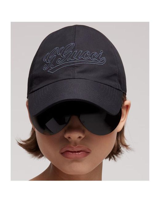 Gucci Blue Cotton Baseball Hat With Embroidery