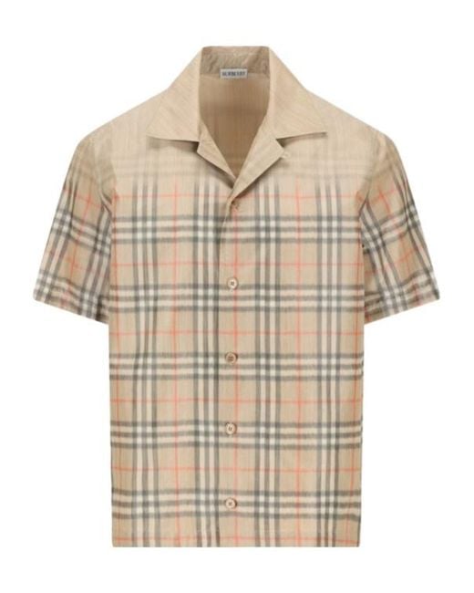 Burberry Natural Short Sleeved Checked Shirt for men