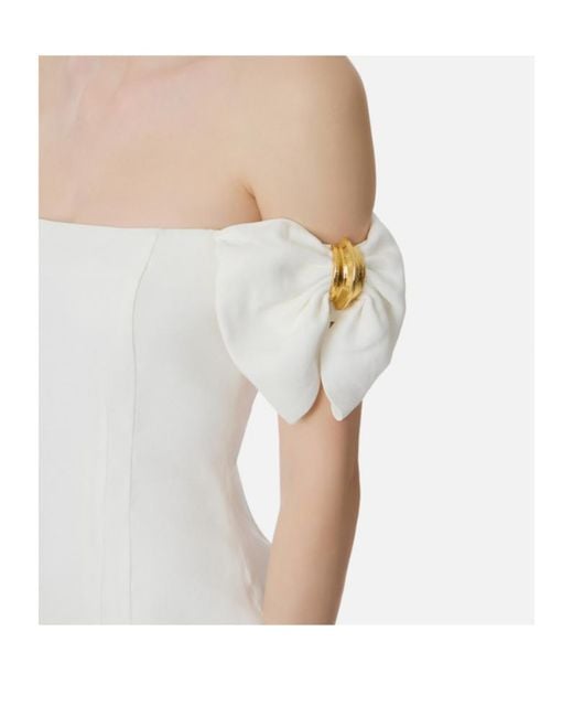 Elisabetta Franchi White Off Shoulder Pleated Mini Dress