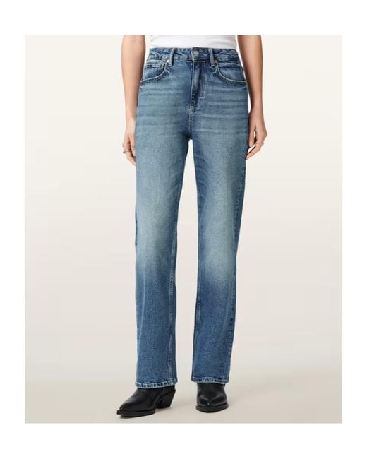 AllSaints Blue Ida Straight Leg Denim Jeans