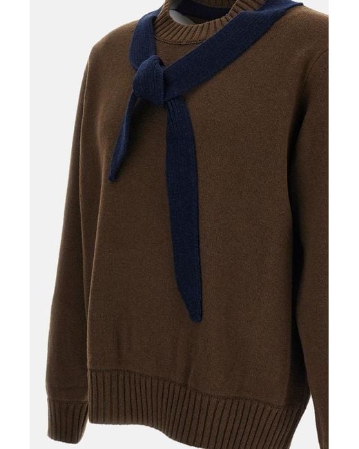 Sacai Brown Oversize Crew-Neck Sweater for men