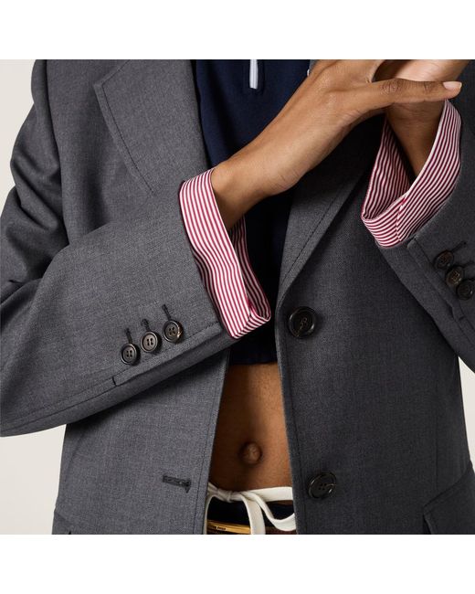 Miu Miu Gray Single-Breasted Gabardine Coat