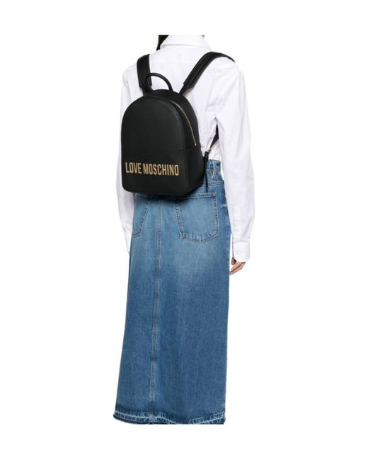 Moschino Black Love Logo Lettering Zipped Backpack
