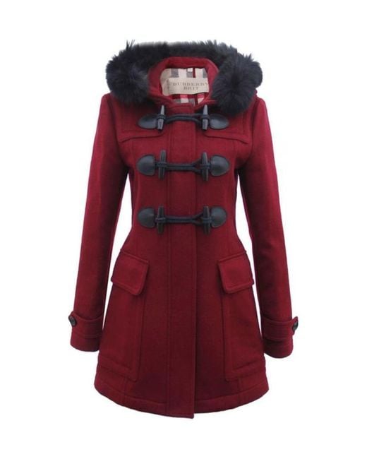 Burberry Red Horn Buckle Hooded Coat