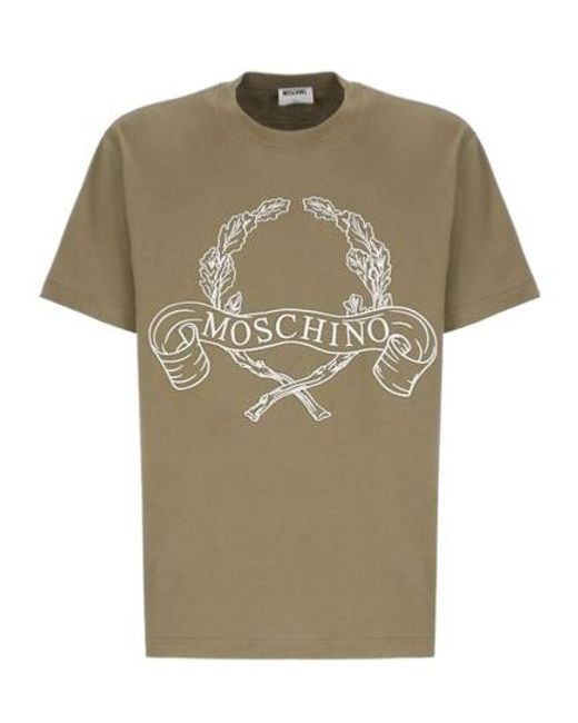 Moschino Green Logo Printed Crewneck T-Shirt for men