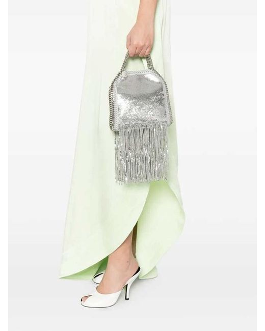 Stella McCartney Gray Mini Falabella Fringed Tote Bag