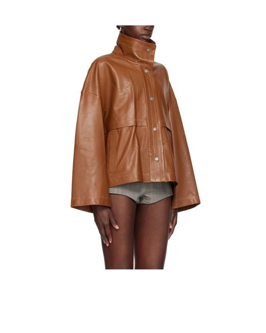 Nour Hammour Brown Stand-Collar Casual Jacket