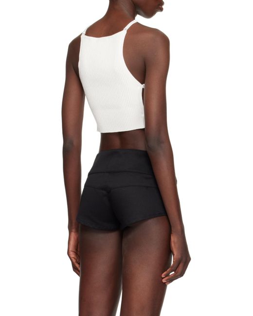 Courreges White Courrèges Logo Embroidered Ribbed-Knit Cropped Top