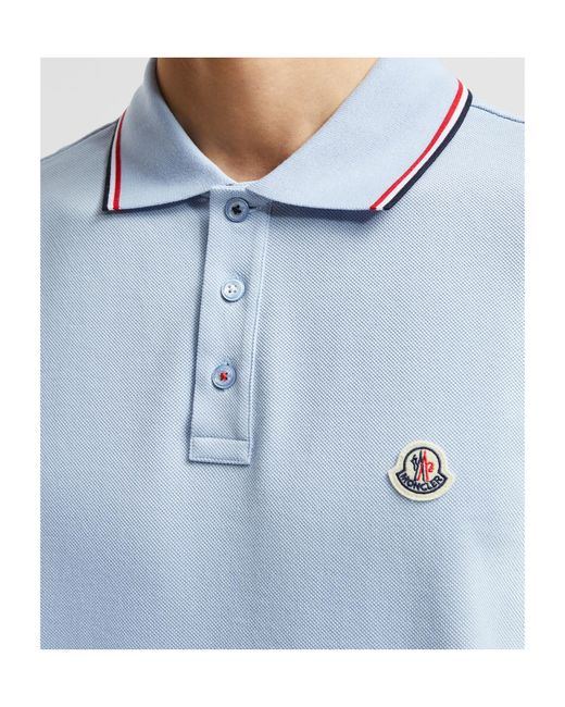 Moncler Blue Logo Patch Short-Sleeved Polo Shirt for men