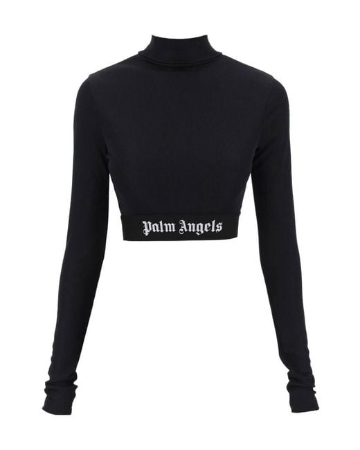 Palm Angels Black Logo Waistband Long-Sleeved Top