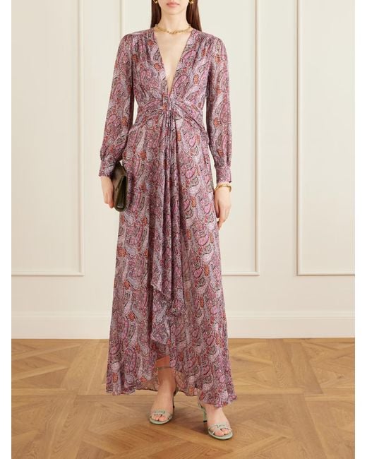 Rixo Purple Meera Pleated Paisley Print Dress