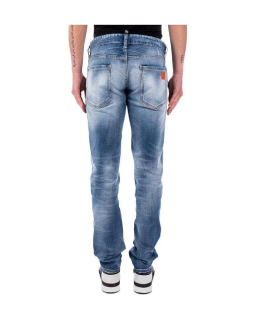 DSquared² Blue Logo Embroidered Straight Leg Jeans for men