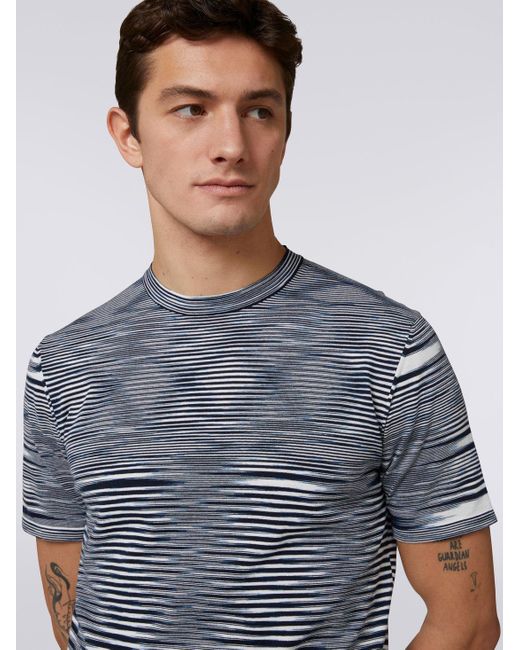 Missoni Gray Stripe-Printed Short-Sleeved Crewneck T-Shirt for men
