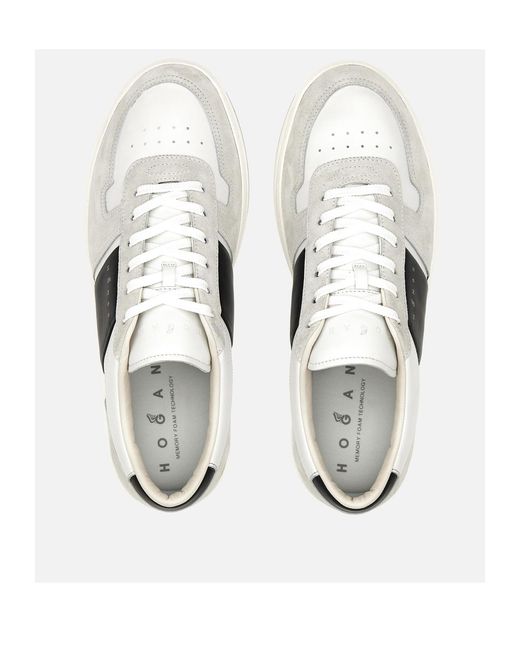 Hogan White H668 Logo Printed Lace-Up Sneakers for men