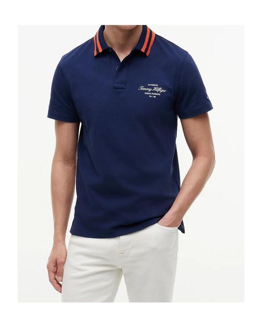 Tommy Hilfiger Blue Regular Fit Tipped Collar Jersey Polo Shirt for men