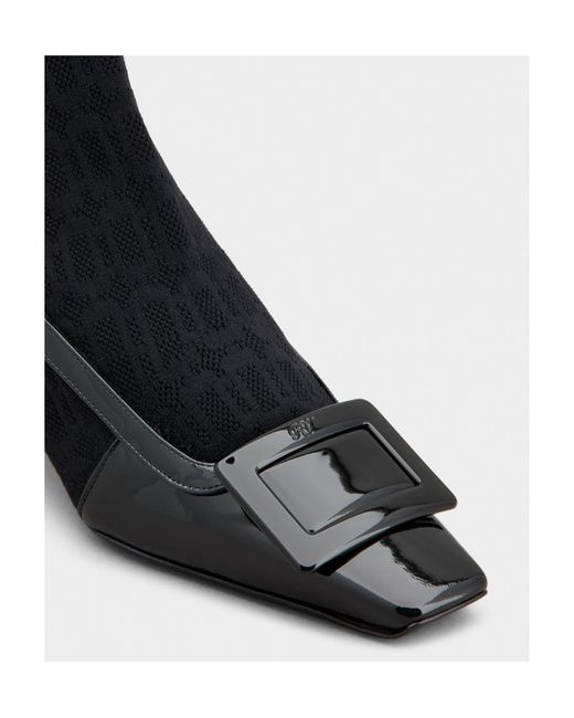 Roger Vivier Black Belle Vivier Sock Lacquered Buckle Ankle Boots