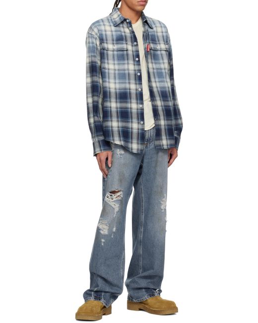 DSquared² Blue Checked Dropped Shoulder Shirt for men
