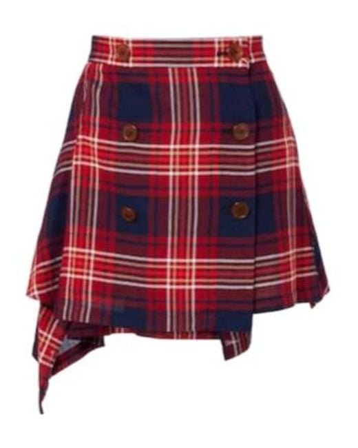 Vivienne Westwood Red Plaid Asymmetric Miniskirt