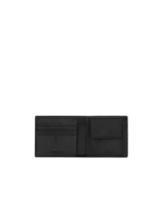 Burberry Black City Check Bifold Coin Wallet for men