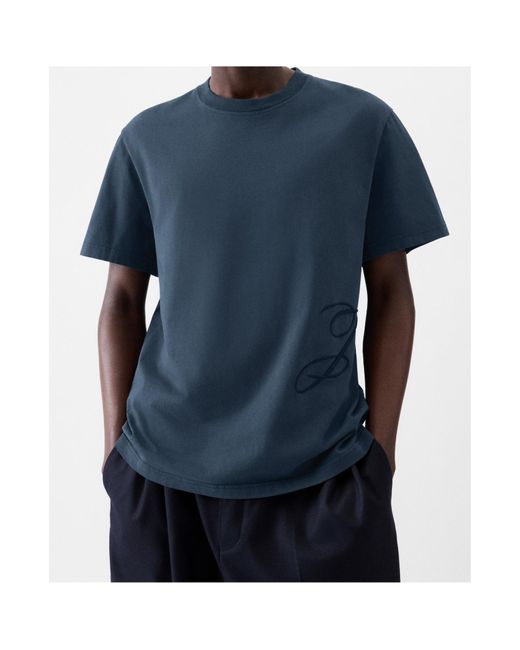 Jacquemus Blue Logo Embroidered Straight Hem T-Shirt for men