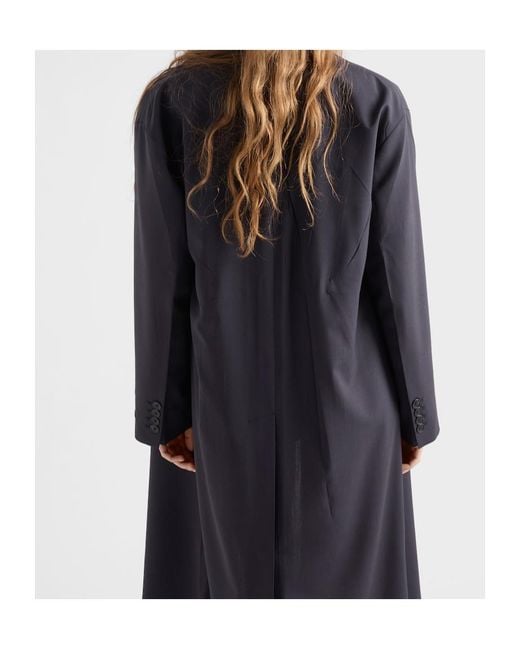 Prada Blue Single-Breasted Light Wool Coat