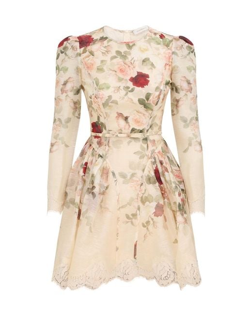 Zimmermann Natural Story Floral Lace-Trimmed Mini Dress