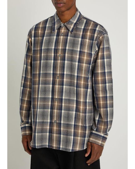 Studio Nicholson Gray Checked Brushed-Cotton Shirt for men