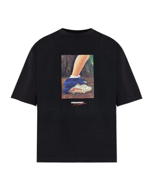 DSquared² Black Graphic Oversized T-Shirt for men