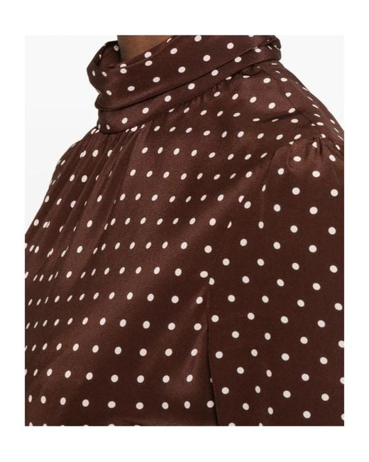 Alessandra Rich Brown Polka Dot Print Long Sleeved Midi Dress