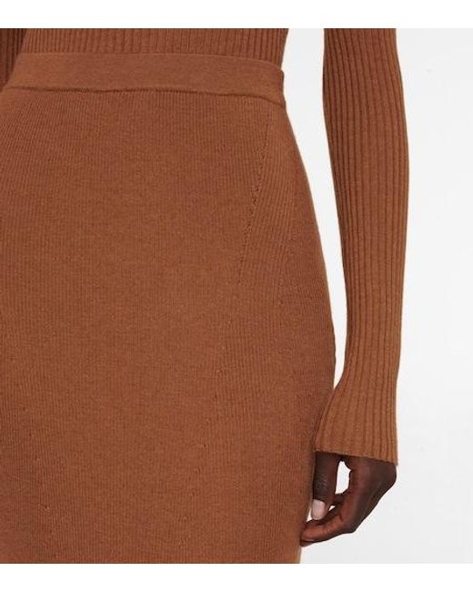 Gabriela Hearst Brown Ribbed High-Waisted Midi Skirt