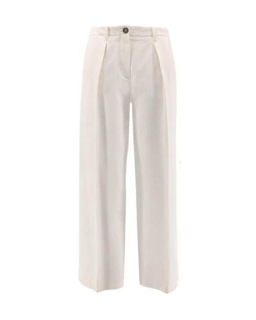 Brunello Cucinelli White Pleated Cropped Trousers