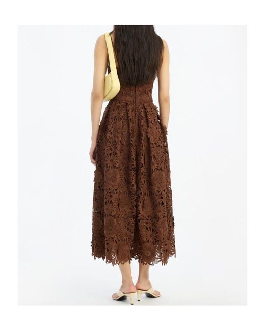ROTATE BIRGER CHRISTENSEN Brown Floral Lace Midi Dress