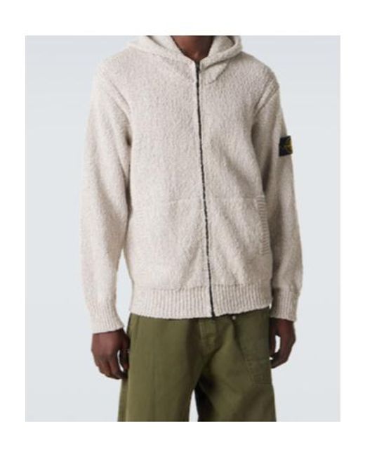 Stone Island White Compass Cotton Zip-Up Hoodie for men