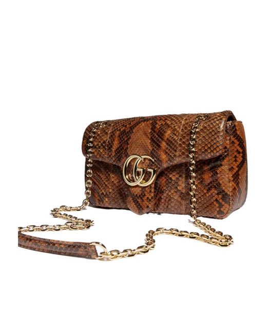 Gucci Brown Gg Marmont Python Medium Shoulder Bag