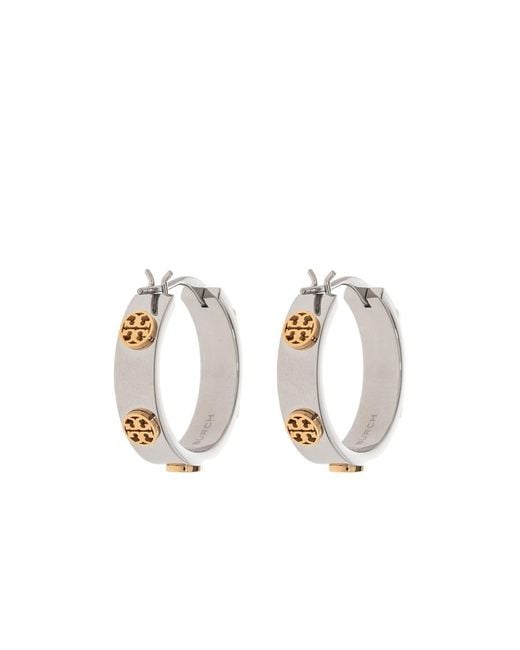 Tory Burch Metallic Miller Double T Stud Hoop Earrings