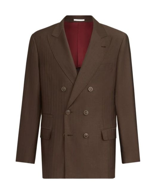 Brunello Cucinelli Brown Virgin-Wool And Cashmere One-And-A-Half Breasted Deconstructed Blazer for men
