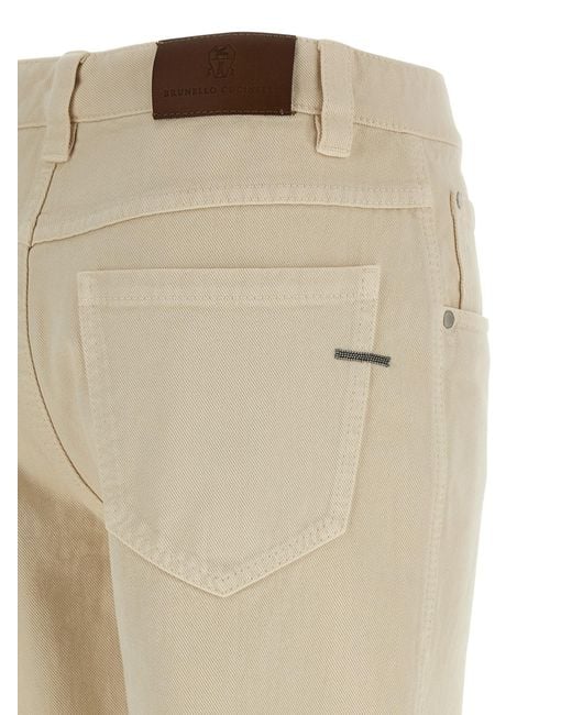 Brunello Cucinelli Natural Logo Patch Straight Leg Jeans
