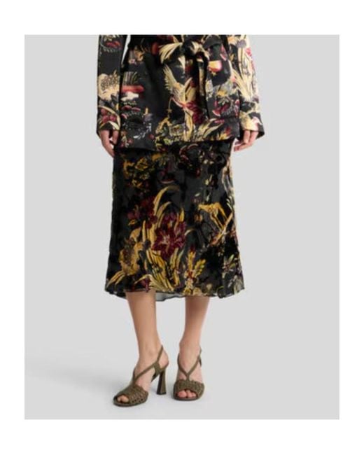 Etro Black Silk-Blend Burnout Velvet Midi Skirt With Flower And Animal Motif