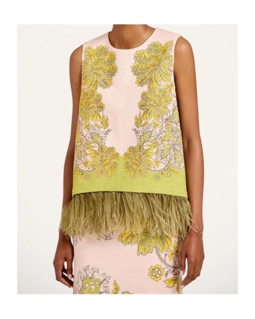 LaDoubleJ Yellow La Doublej La Scala Feather-Trim Sleeveless Top