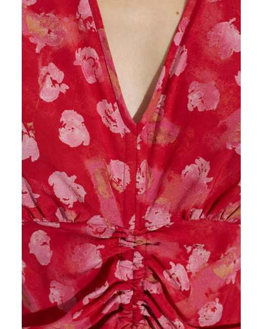 Isabel Marant Red V-Neck Short-Sleeve Dress
