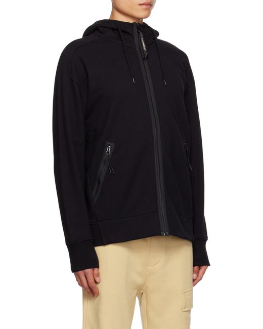 C P Company Blue Logo-Printed Drawstring Zip-Up Hoodie for men