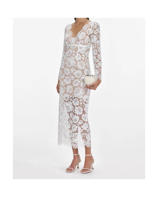 Self-Portrait White Floral Laced Midi Dress