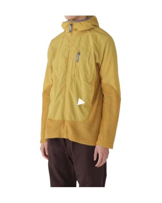 And Wander Yellow Hooded Zip Jacket for men