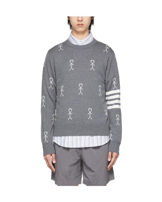 Thom Browne Gray Logo Knitted Pullover for men