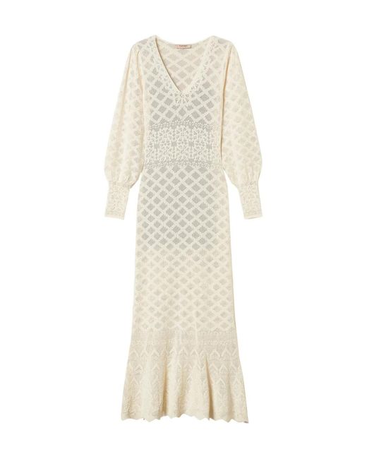 Twinset White Floral Knitted Maxi Dress