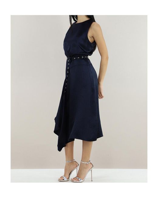 Liu Jo Blue Belted Asymmetric Satin Midi Dress