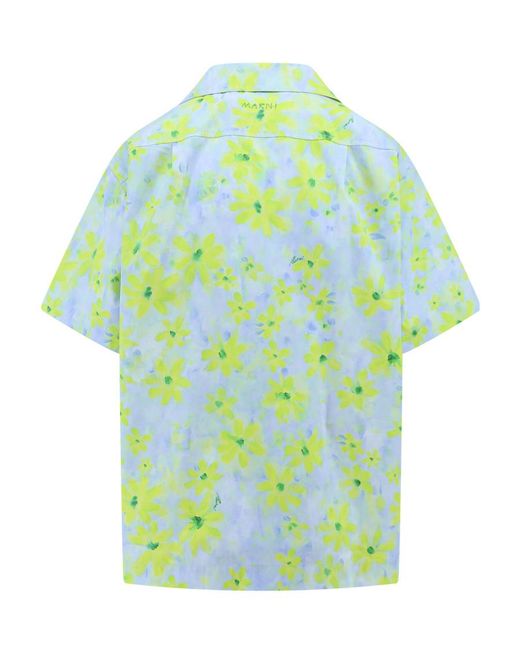 Marni Green Floral Printed Short-Sleeved Shirt